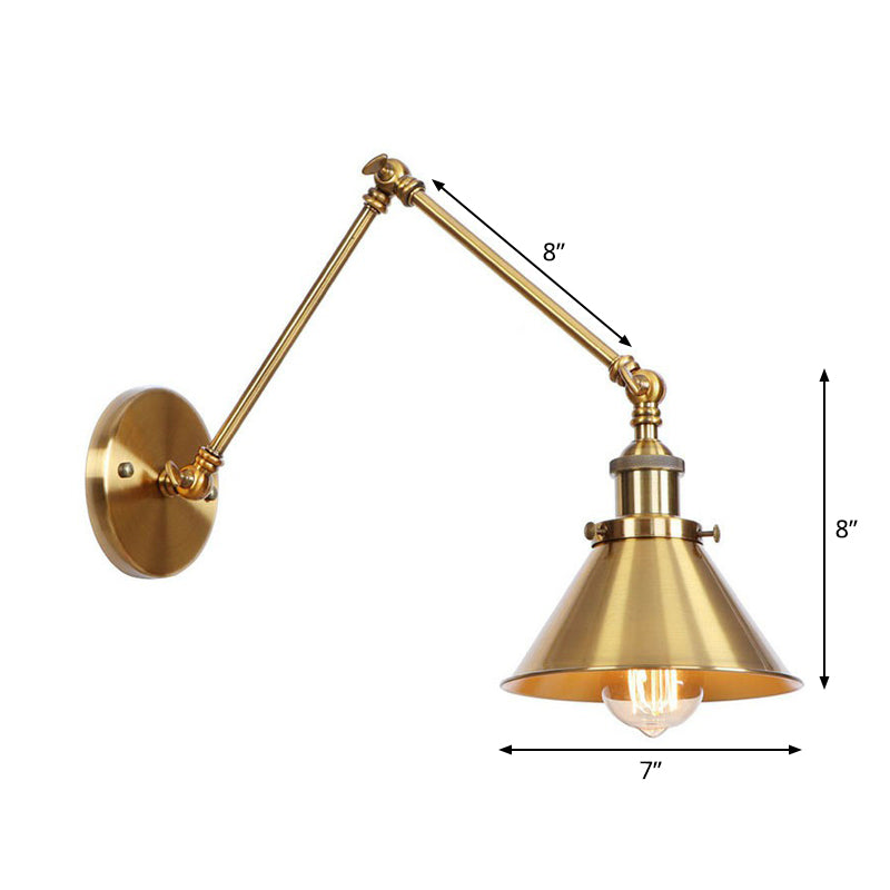 Wandleuchte aus Messing, geschwungen/horn-/kegelförmig, einzelne 15/20 cm breite antike Wandlampe mit Schwenkarm