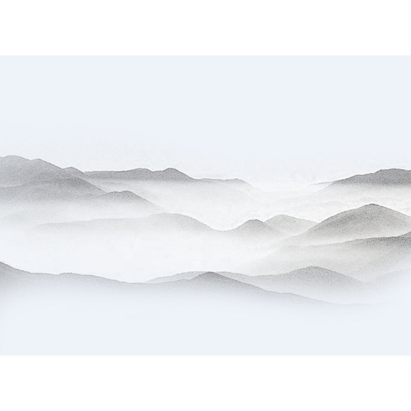 Brehn | Extra Grote Aziatische Muurschildering Behang in Grijs Nevelige Bergen Wanddecoratie, Maatwerkdruk