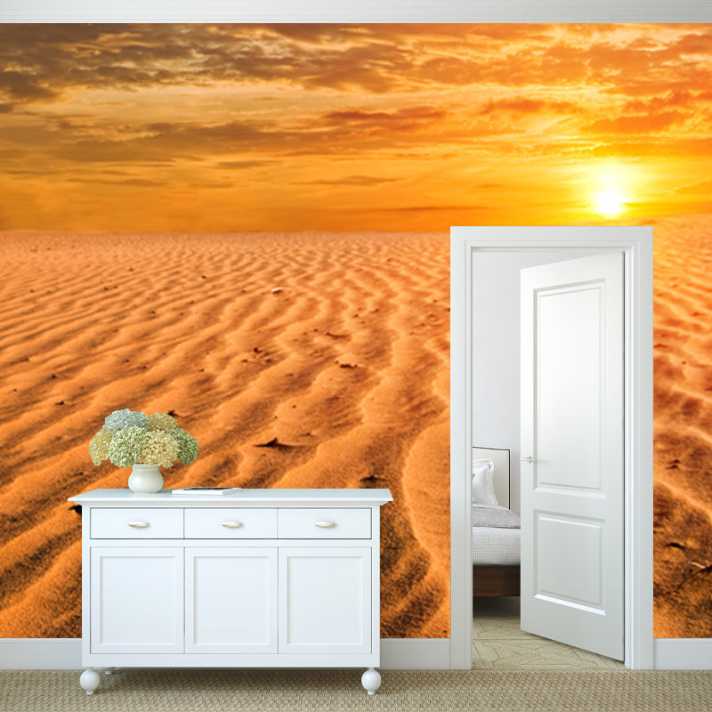 Brehn | Grote Zonsopgang Woestijn Landschap Muur Decal Geel Niet-Geweven Katoen Wandkunst, Vochtbestendig, Aangepaste Print