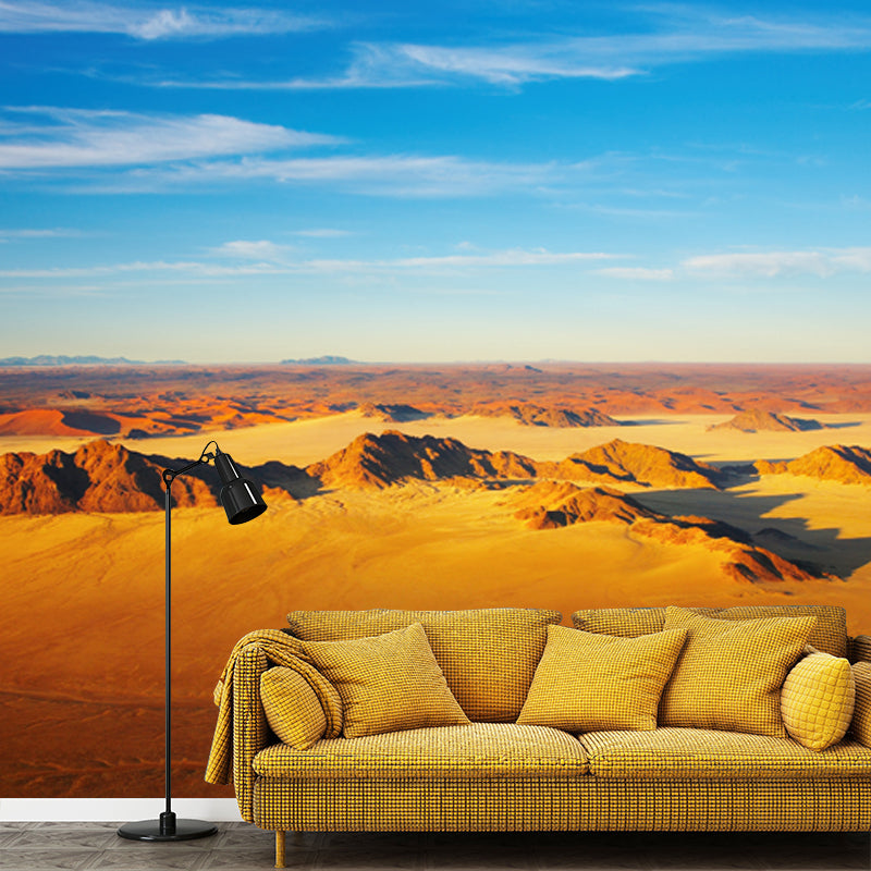 Brehn | Fotografie Barren Land Muurbehang voor Woonkamer, Geel-Blauw, Op Maat Gemaakt