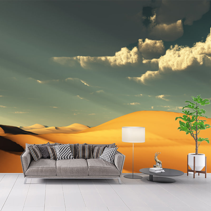 Brehn | Personalisierte Fotodruck Moderne Wandmalerei mit afrikanischer Wüste und bewölktem Himmel Blick in Gelb