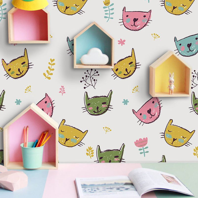 Brehn | Novelty Katze Kopf Wandpaneel Cartoon PVC Wanddekoration in Gelb, Peelen und Kleben