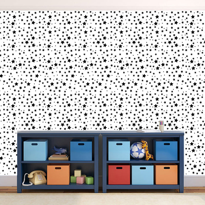 Brehn | Sterren Peel Behangpaneel Set Kinderkunst Gladde Wandbekleding in Zwart op Wit