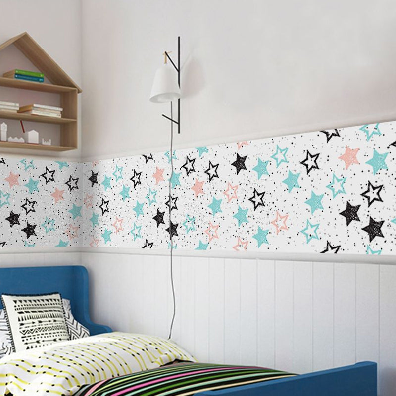 Brehn | PVC Blau Tapetpanelen Kinderen Ster en Puntprint Zelfklevende Wandsdecoratie, 4' L x 20,5" B