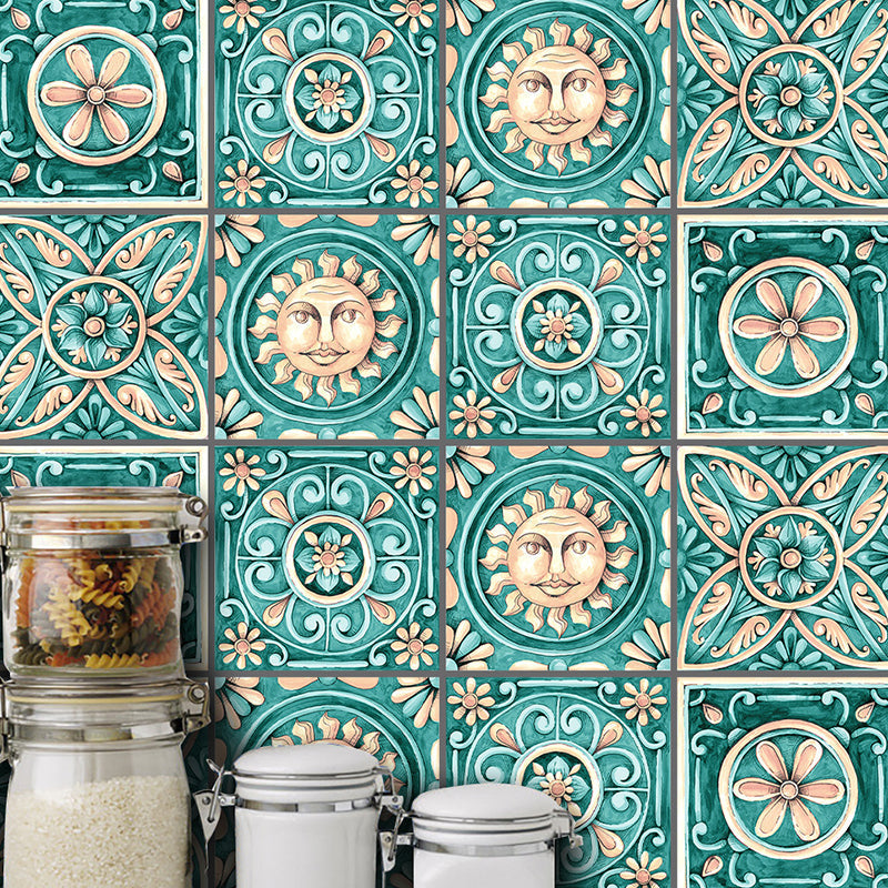 Brehn | Egypt Tribale Patroon Stick Wandbekleding Groen Faux Geëmbosseerd Zon en Bloem Tegel Wanddecor