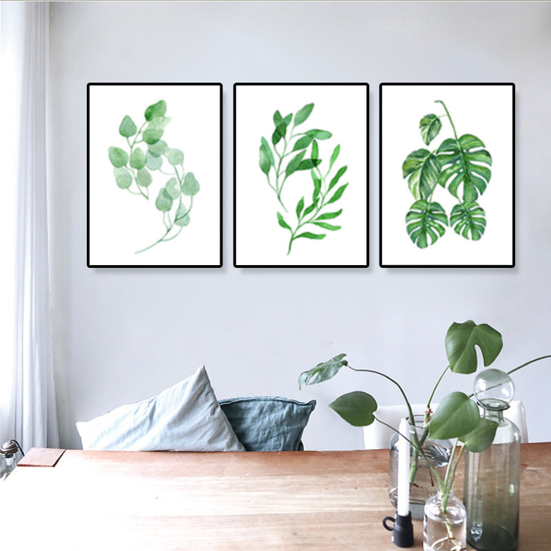 Brehn | Minimalistische Pflanzenblätter Leinwandkunst Grünes strukturiertes Wanddekor für den Raum (Set von 3)