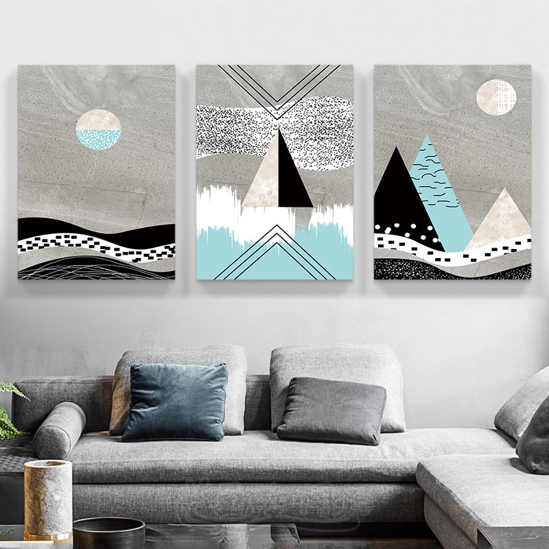 Brehn | Geometrische Berglandschaft Leinwand Moderne Texturierte Wandkunst Druck in Sanften Farben