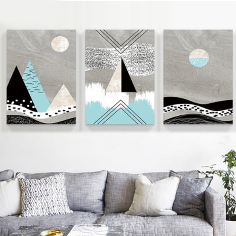 Brehn | Geometrische Berglandschaft Leinwand Moderne Texturierte Wandkunst Druck in Sanften Farben