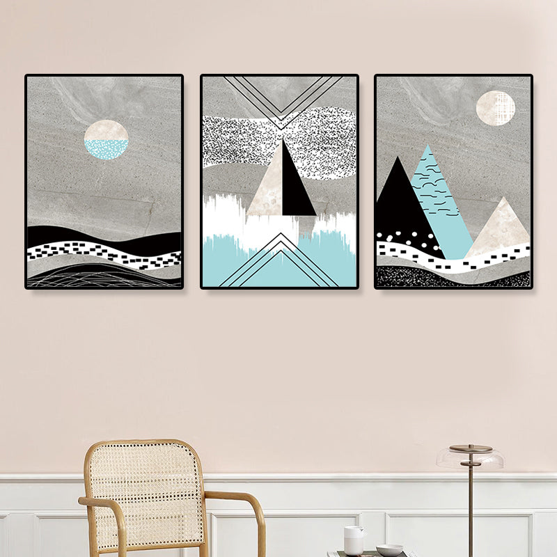 Brehn | Geometrische Berglandschaft Leinwand Moderne Texturierte Wandkunst Druck in Sanften Farben