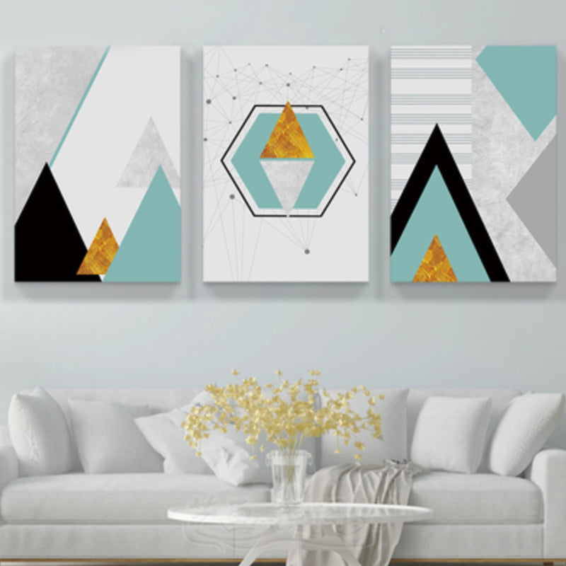 Brehn | Geometrische Berglandschaft Leinwand Moderne Texturierte Wandkunst Druck in Sanften Farben