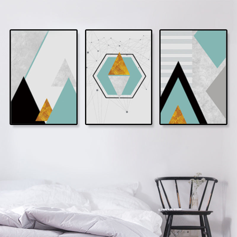 Brehn | Geometrische Berglandschaft Leinwand Moderne Texturierte Wandkunst Druck in Sanften Farben