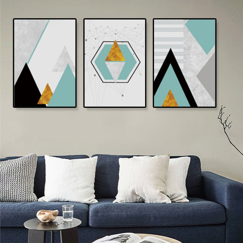 Brehn | Geometrische Berglandschaft Leinwand Moderne Texturierte Wandkunst Druck in Sanften Farben