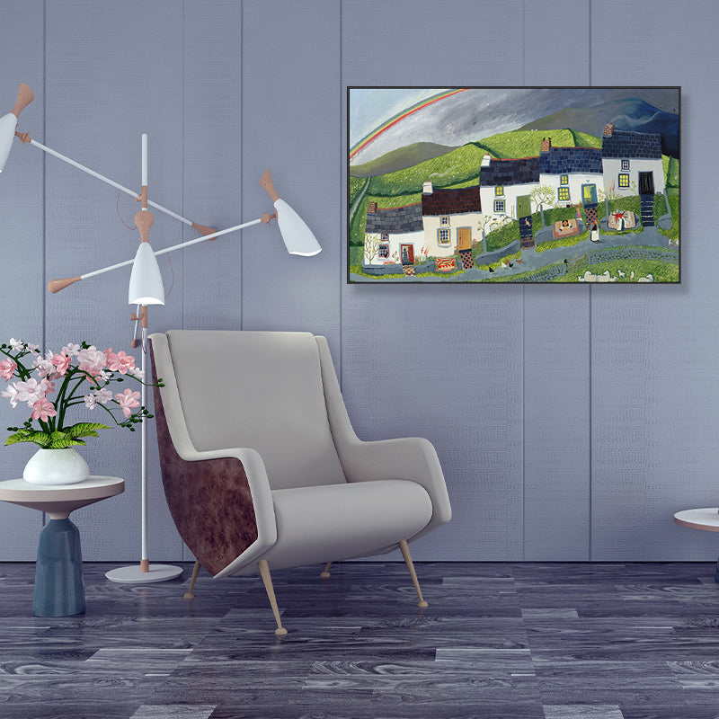 Brehn | Malersk Landschaft Wandkunst Wohnzimmer Illustration Landhaus Leinwand in heller Farbe