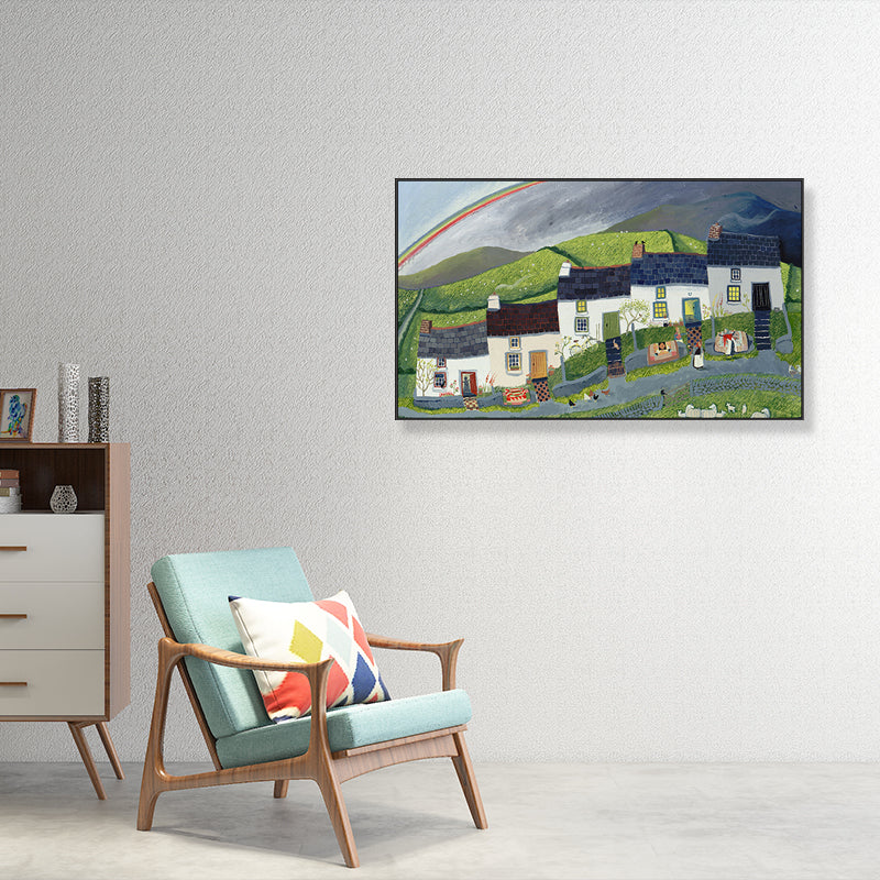 Brehn | Malersk Landschaft Wandkunst Wohnzimmer Illustration Landhaus Leinwand in heller Farbe