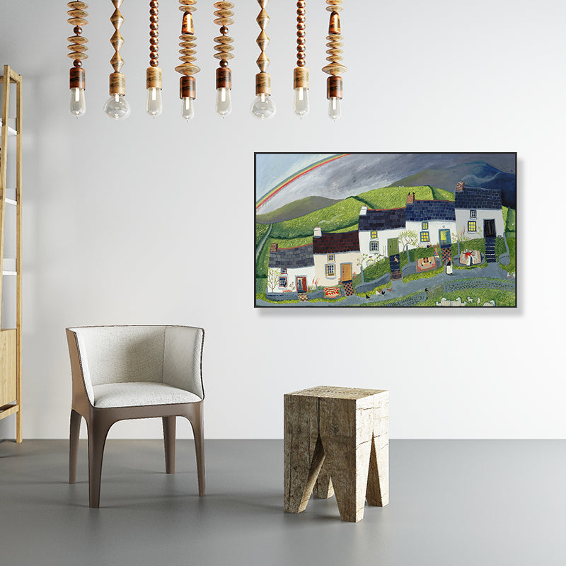 Brehn | Malersk Landschaft Wandkunst Wohnzimmer Illustration Landhaus Leinwand in heller Farbe