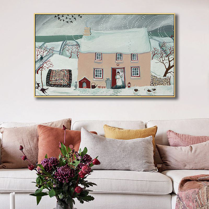 Brehn | Malersk Landschaft Wandkunst Wohnzimmer Illustration Landhaus Leinwand in heller Farbe