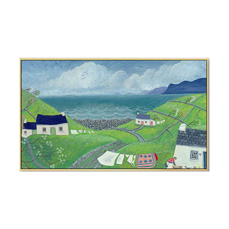 Brehn | Malersk Landschaft Wandkunst Wohnzimmer Illustration Landhaus Leinwand in heller Farbe