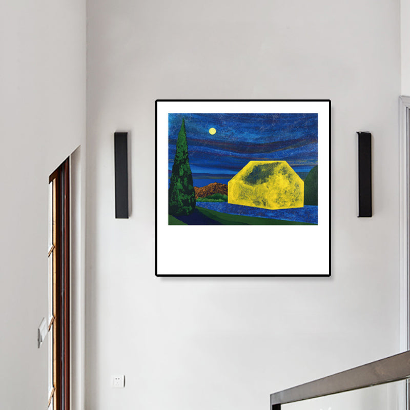 Brehn | Holzhütte Leinwand Wandkunst Funky Schöne Nachtszenerie Gemälde in Dunkelfarbe für Raum