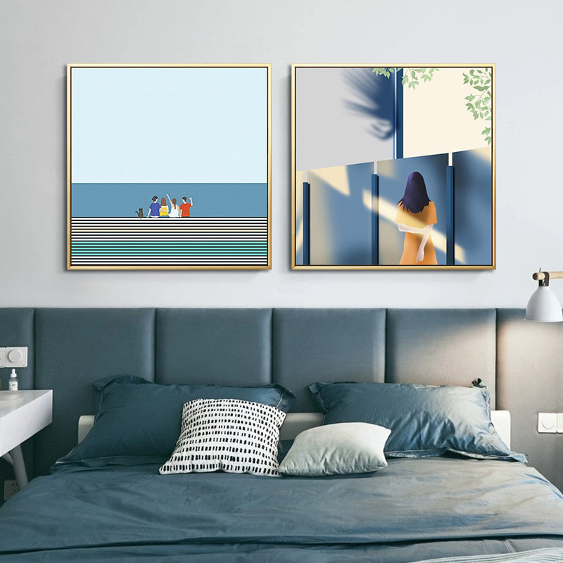 Brehn | Nordic Canvas Wandkunst Helle Farbige Illustrierte Figur Wanddekoration für das Mädchenzimmer