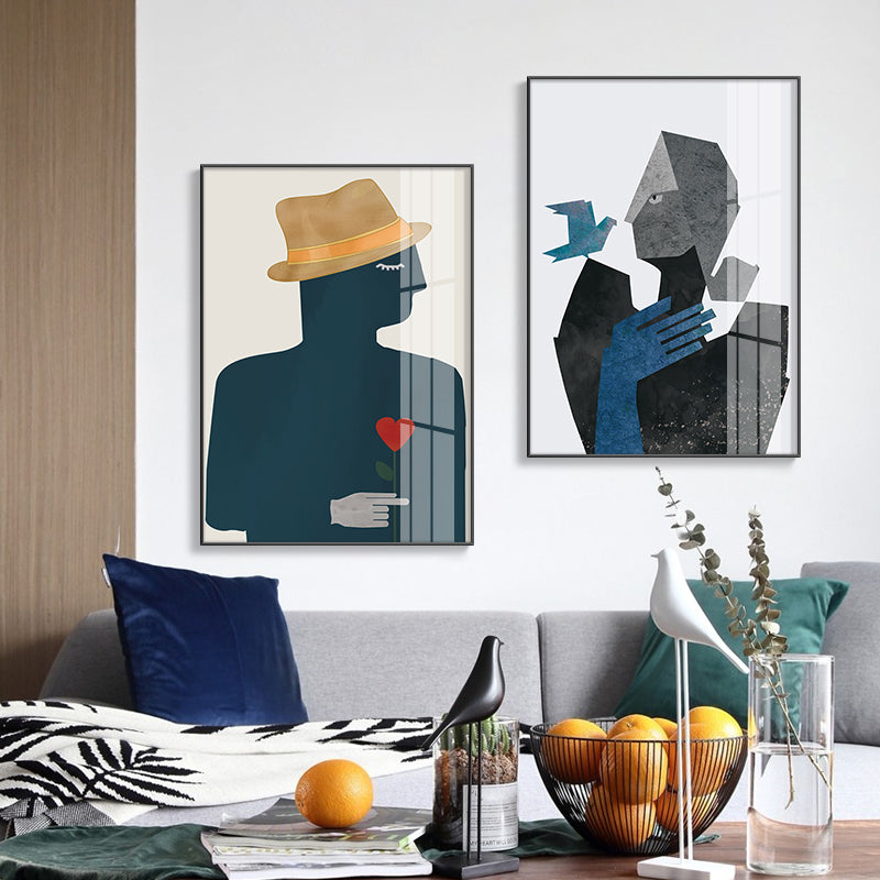 Brehn | Illustration Figur Porträt Leinwanddruck Dunkle Farbe Kubismus Wandkunst für Hausinterieur