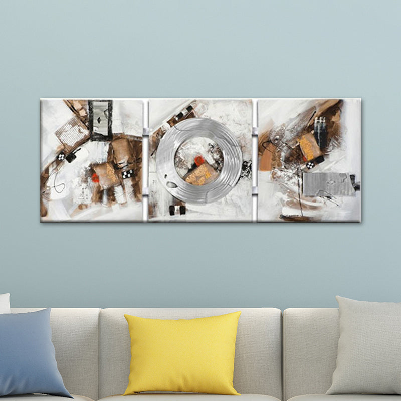 Brehn | Handdruck abstrakte Leinwand Wandkunst zeitgenössisches strukturiertes Gemälde in Braun für Zuhause