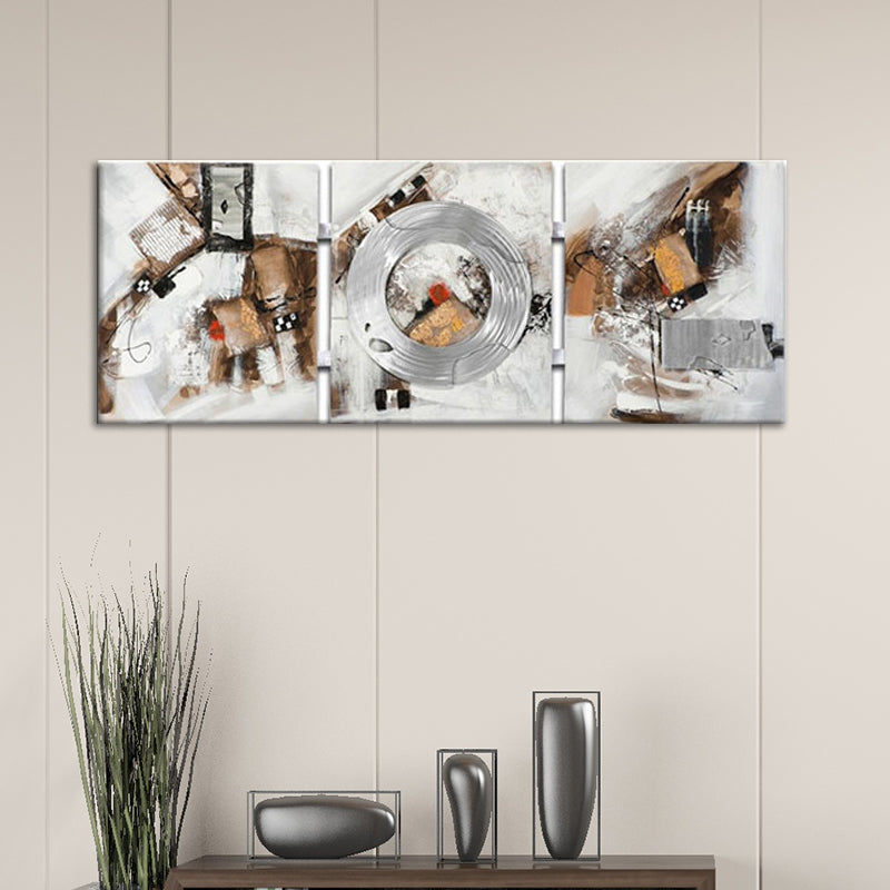 Brehn | Handdruck abstrakte Leinwand Wandkunst zeitgenössisches strukturiertes Gemälde in Braun für Zuhause