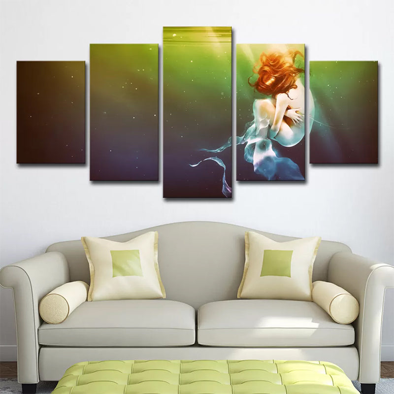 Brehn | Fantasy Unbewusst Meerjungfrau Malerei Grün Mehrteilige Wandkunst Druck für Wohnzimmer