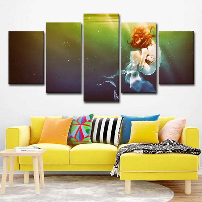 Brehn | Fantasy Unbewusst Meerjungfrau Malerei Grün Mehrteilige Wandkunst Druck für Wohnzimmer