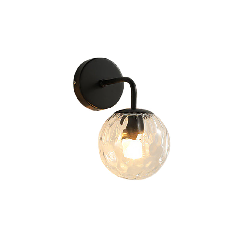 Ballförmige Wandlampe Minimalistisches klares gewelltes Glas 1-Licht Schlafzimmer Wandmontierte Beleuchtung mit gebogenem Arm in Schwarz/Gold | Brehn