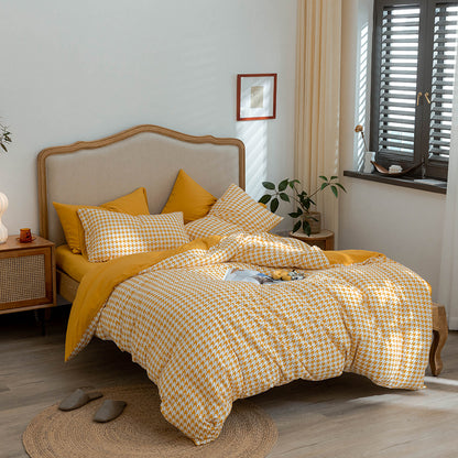 Wendbares Duvetbezug-Set im Hahnentritt-Muster aus Baumwoll‑Renforcé mit Soft‑Finish