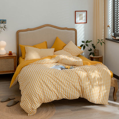 Wendbares Duvetbezug-Set im Hahnentritt-Muster aus Baumwoll‑Renforcé mit Soft‑Finish