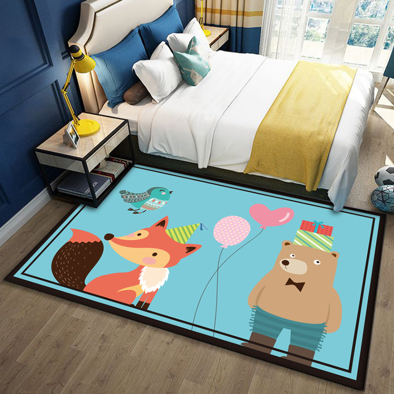 Brehn | Schöner Multicolor Kinderteppich Polyester Tiermuster Teppich Waschbar Haustierfreundlicher Rutschfester Teppich für das Kinderzimmer