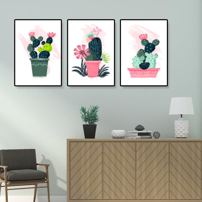 Brehn | Bonsai Topfpflanze Kaktus Kunstdruck Nordischer Leinwand Wanddekoration in Pink für das Wohnzimmer