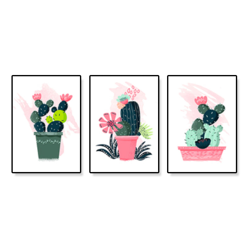 Brehn | Bonsai Topfpflanze Kaktus Kunstdruck Nordischer Leinwand Wanddekoration in Pink für das Wohnzimmer