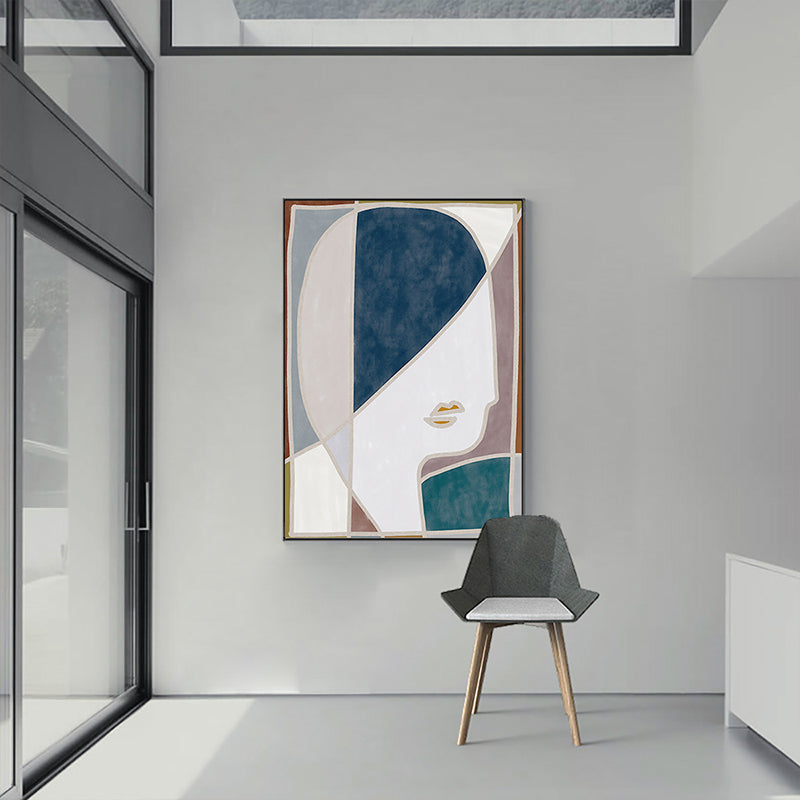 Brehn | Farbblockierung Figur Zeichnung Leinwand Funky Texturiertes Wandkunst Drucken in Blau für Mädchenzimmer
