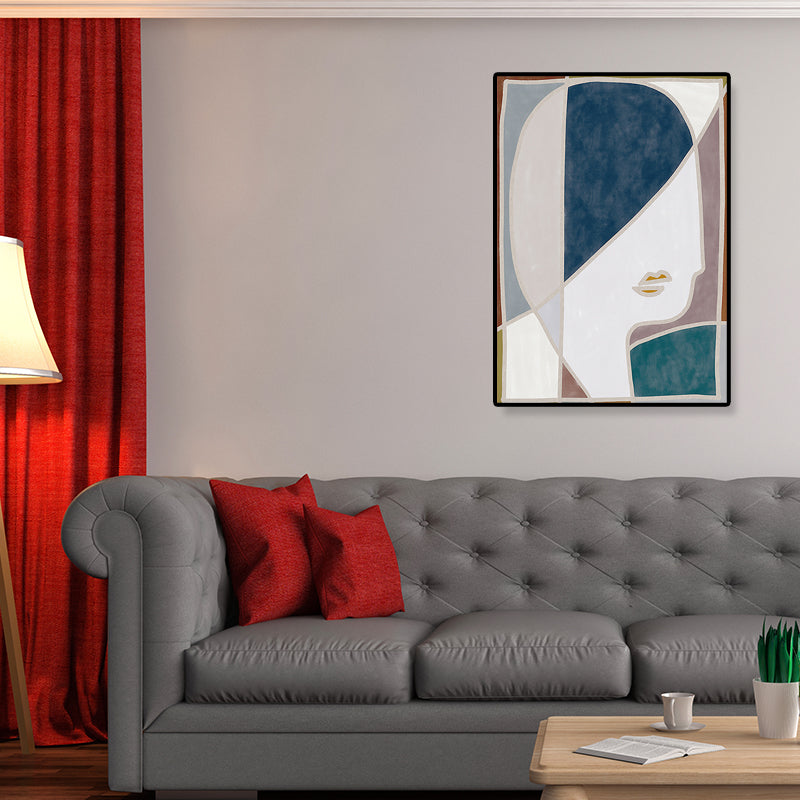 Brehn | Farbblockierung Figur Zeichnung Leinwand Funky Texturiertes Wandkunst Drucken in Blau für Mädchenzimmer