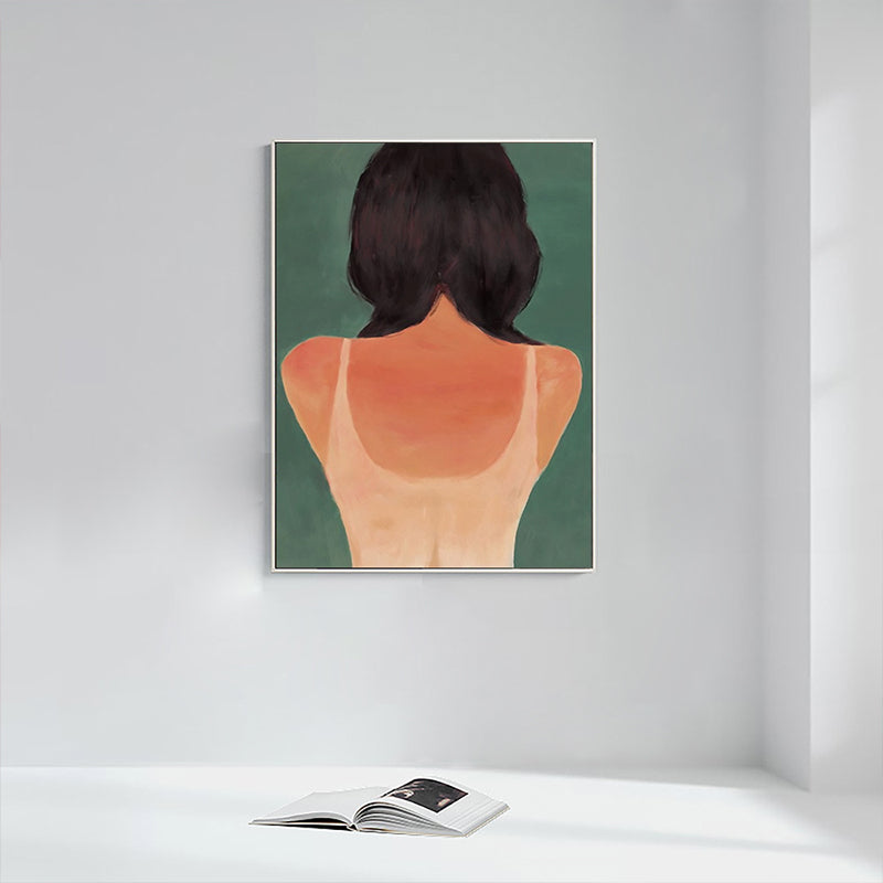 Brehn | Orange Pop-Art-Wanddekoration Illustration der Rückseite eines jungen Mädchens Leinwanddruck für das Zimmer