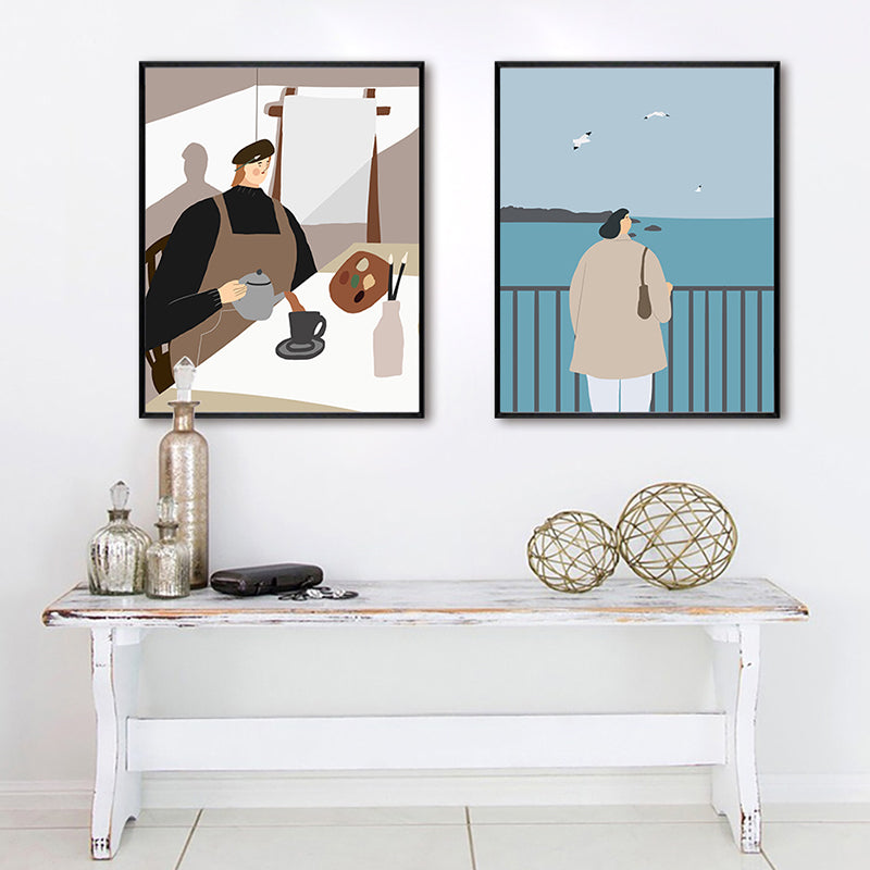 Brehn | Zeichnung Mädchen Tag Wandkunst Funky Trendige Figur Wanddeko in Pastellfarbe für das Wohnzimmer