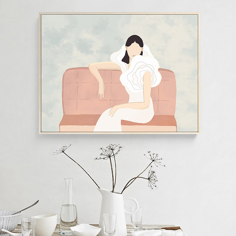 Brehn | Funky Woman in White Canvas Wandkunst Pastell Mädchen Schlafzimmer Wanddekor, Größen Optional