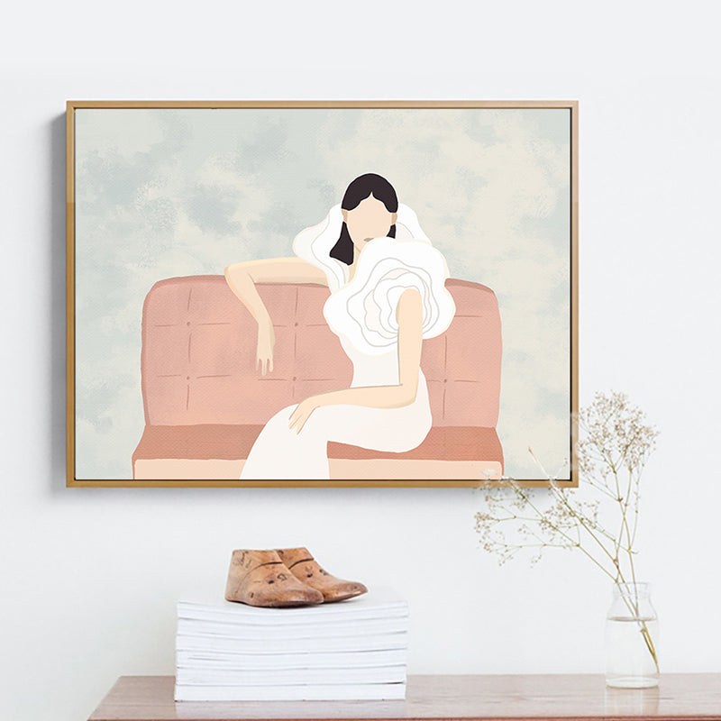 Brehn | Funky Woman in White Canvas Wandkunst Pastell Mädchen Schlafzimmer Wanddekor, Größen Optional