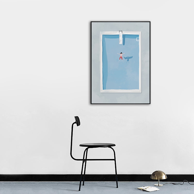 Brehn | Illustration kleines Mädchen schwimmend Kunstdruck blaue Leinwand gemacht Wanddekoration, strukturiert