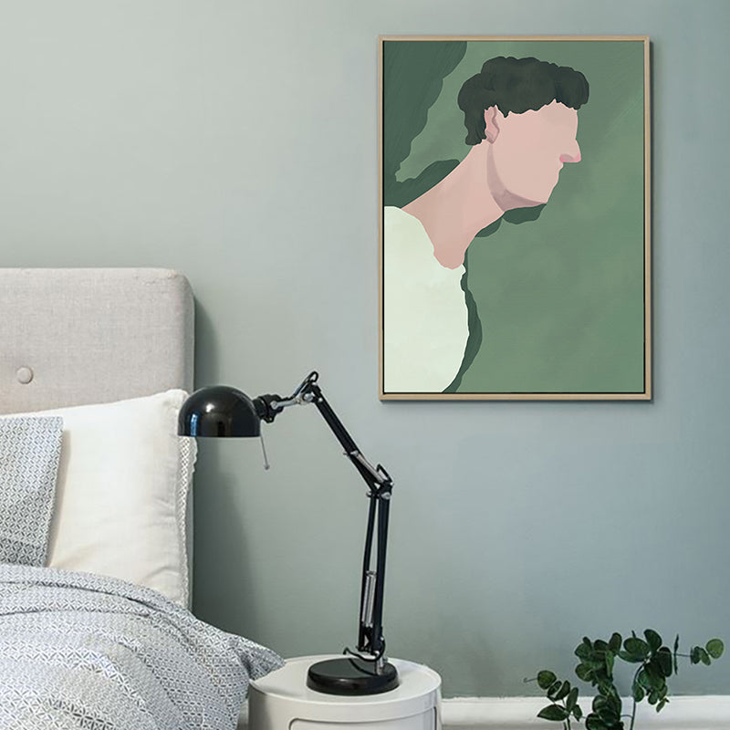 Brehn | Jungenfigur Zeichnung Wandkunst Dekor Funky Texturierte Leinwanddruck in Grün für das Schlafzimmer