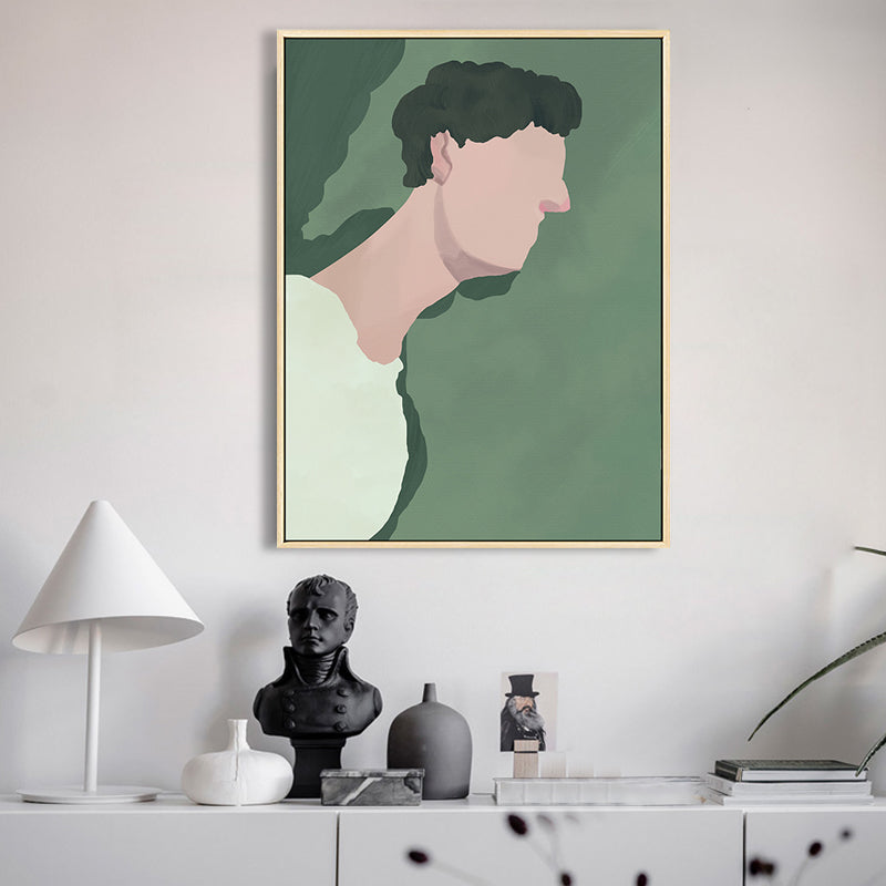 Brehn | Jungenfigur Zeichnung Wandkunst Dekor Funky Texturierte Leinwanddruck in Grün für das Schlafzimmer