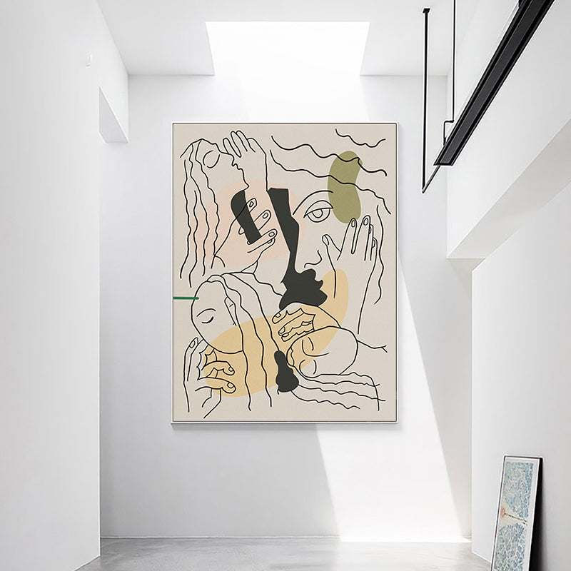 Brehn | Nostalgic Line Sketch Faces Leinwandkunst für das Wohnzimmer, Schwarz und Weiß, Mehrere Größen