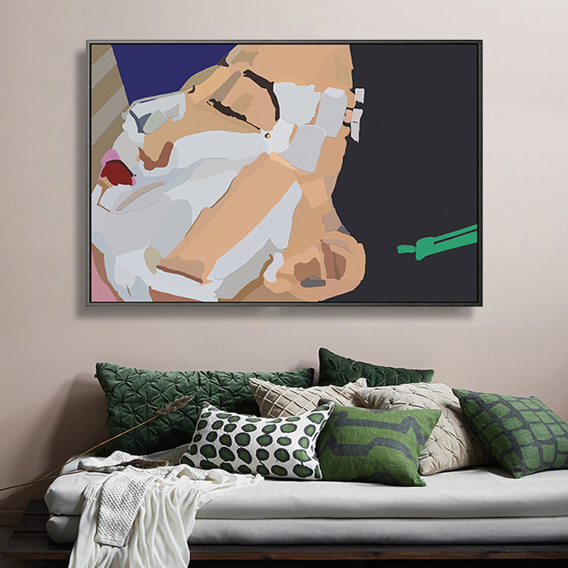 Brehn | Illustration Rote Lippen Leinwanddruck Texturiert Funky Jungenzimmer Wandkunst Dekor in Weiß