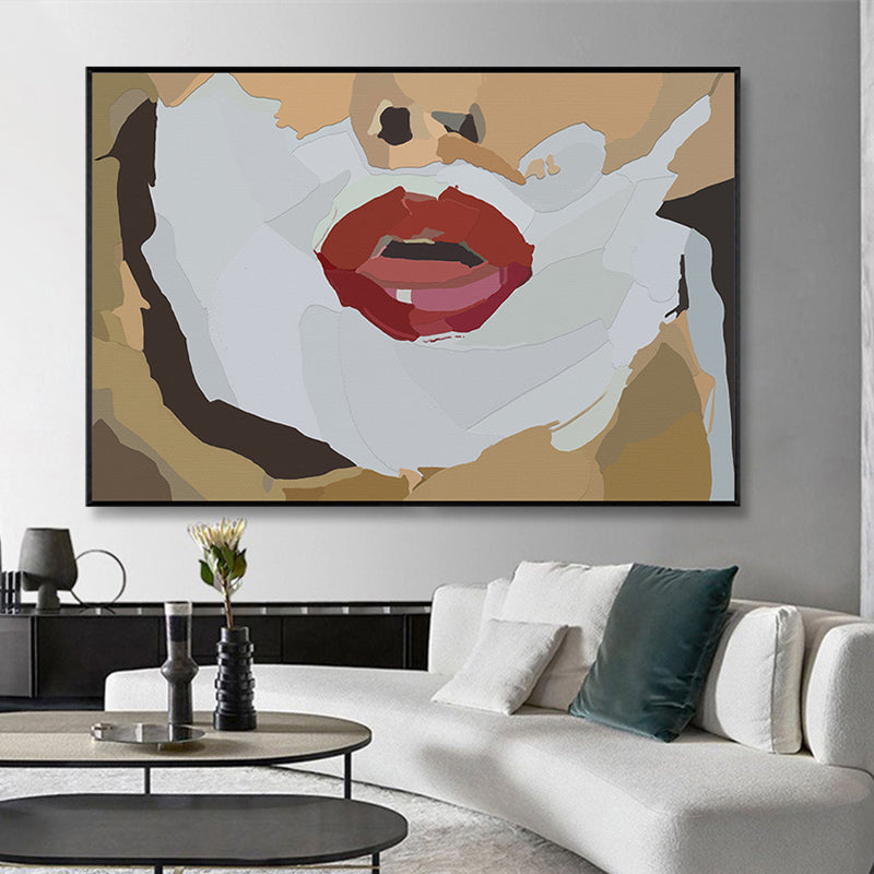 Brehn | Illustration Rote Lippen Leinwanddruck Texturiert Funky Jungenzimmer Wandkunst Dekor in Weiß