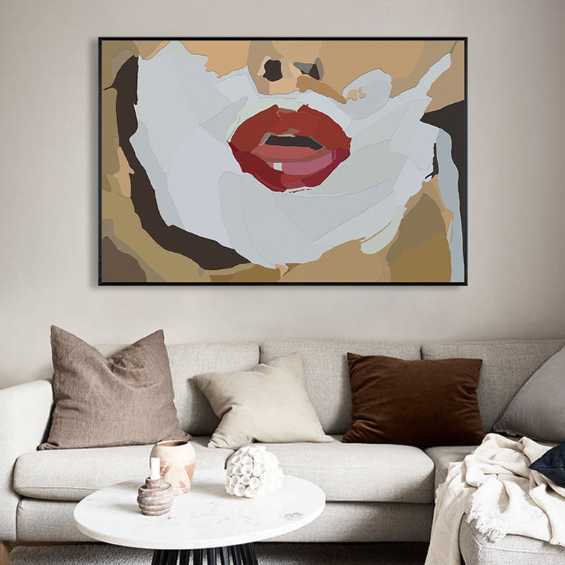 Brehn | Illustration Rote Lippen Leinwanddruck Texturiert Funky Jungenzimmer Wandkunst Dekor in Weiß