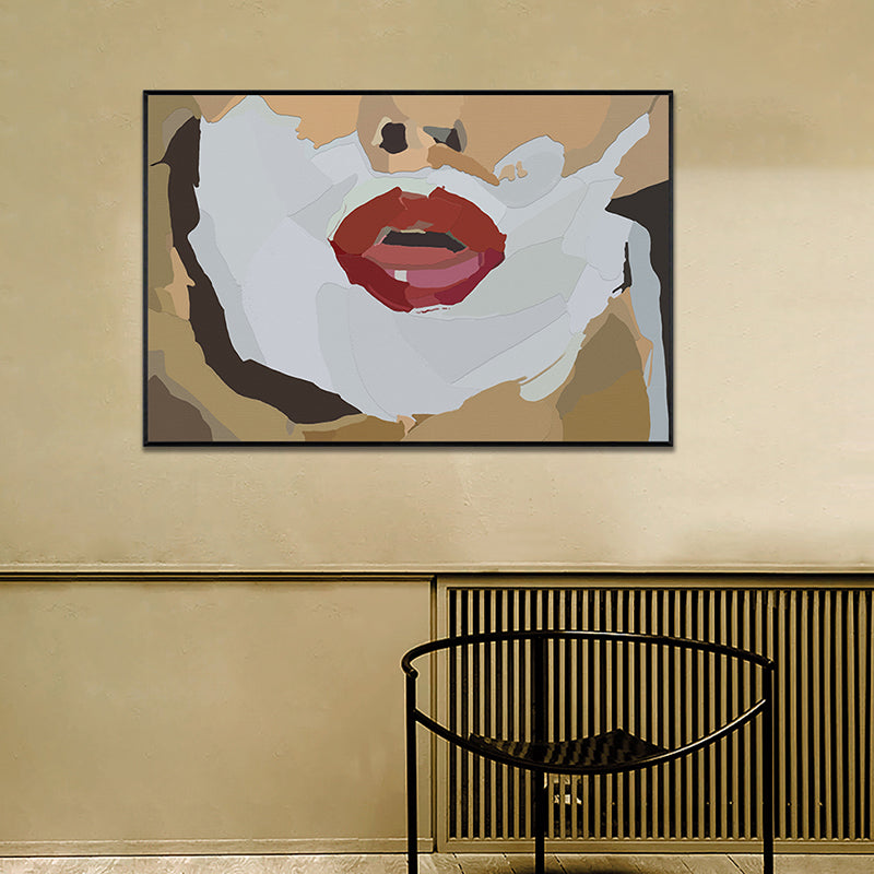 Brehn | Illustration Rote Lippen Leinwanddruck Texturiert Funky Jungenzimmer Wandkunst Dekor in Weiß