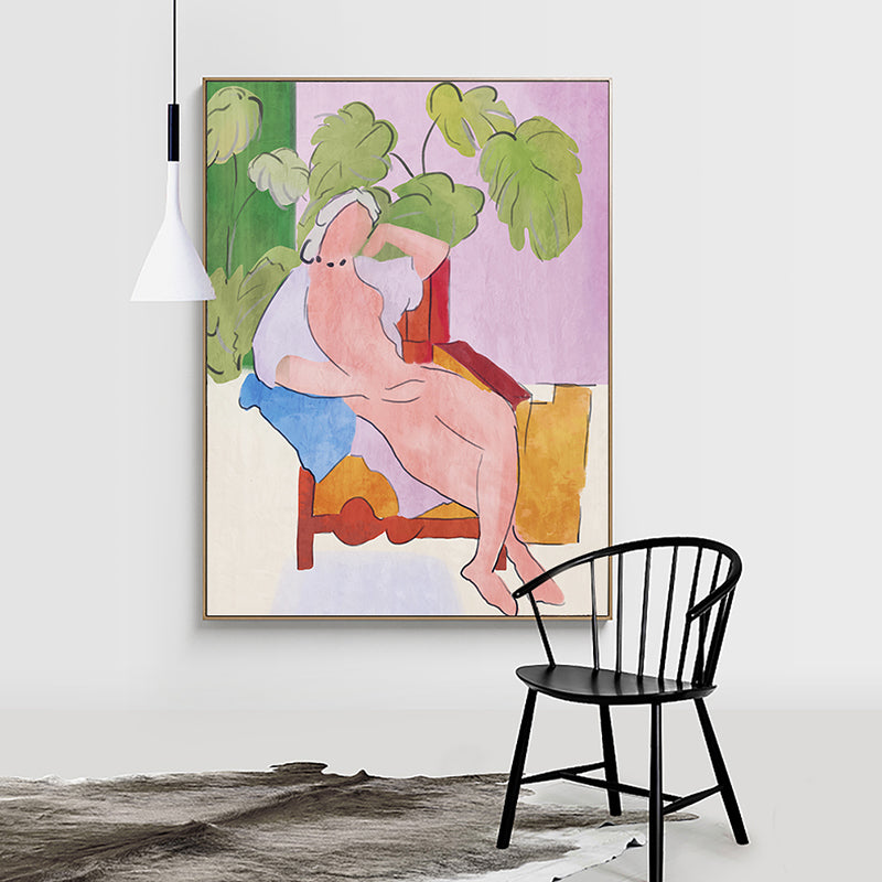 Brehn | Grün Pop Art Leinwand Illustriert das Modell Liegend an Terrasse Wanddekoration für Flur