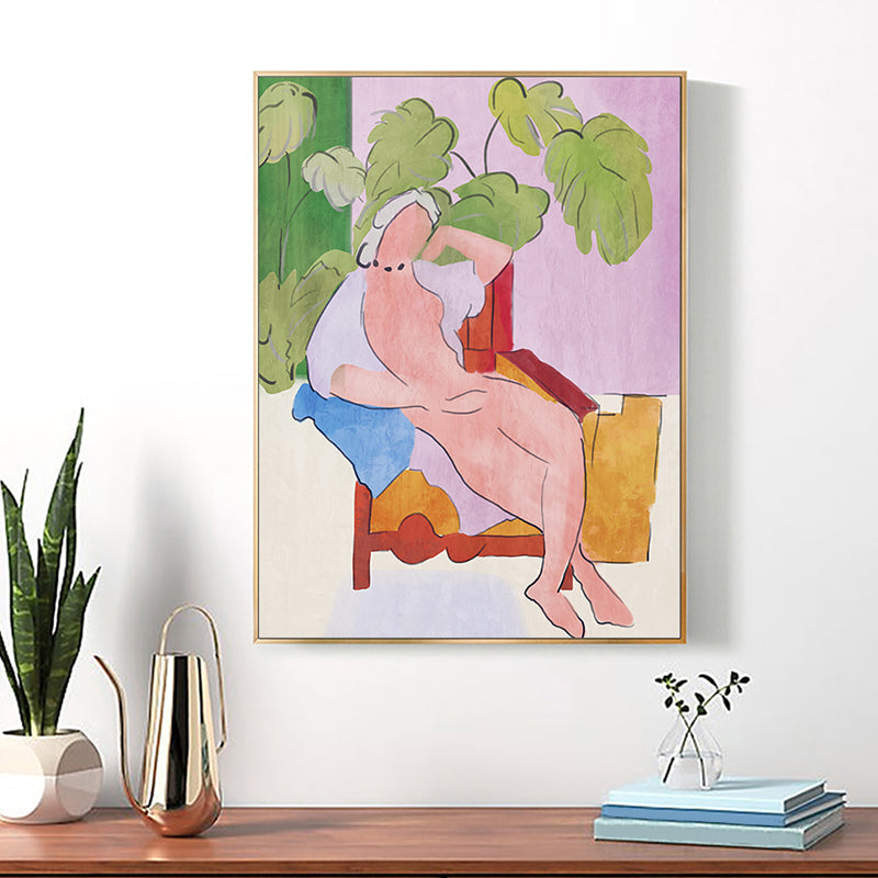 Brehn | Grün Pop Art Leinwand Illustriert das Modell Liegend an Terrasse Wanddekoration für Flur